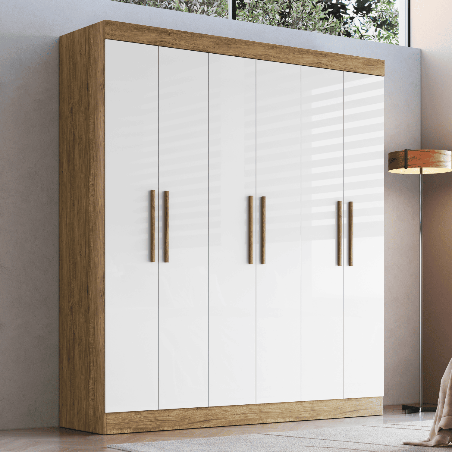 Clóset 6 Puertas 2 Cajones 5 Repisas 180x200x47 cm Blanco - Xangai