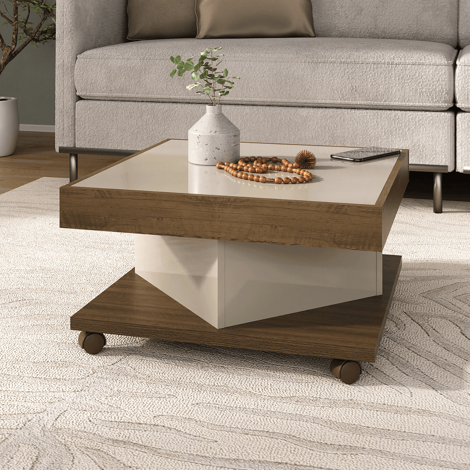 Mesa Centro 63x34x63 cm Beige Saara