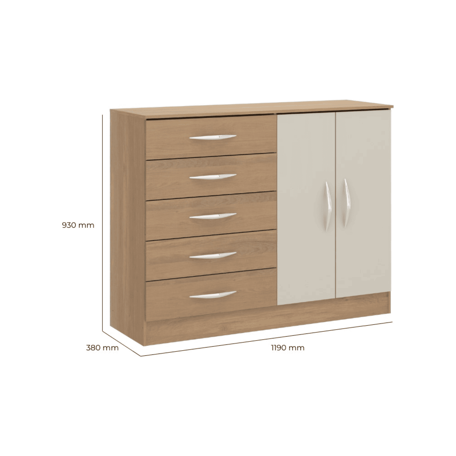Cómoda 2 Puertas · 5 Cajones 119x93x38cm