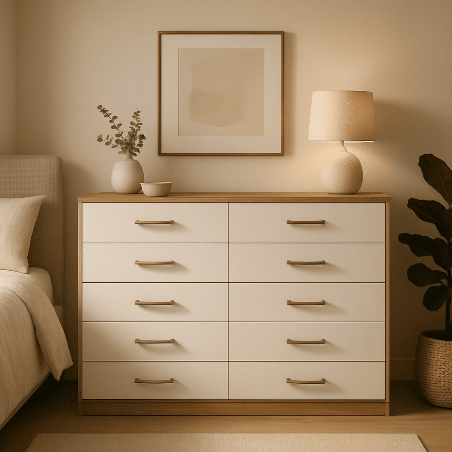 Cómoda 10 Cajones 117x92x40 cm Beige