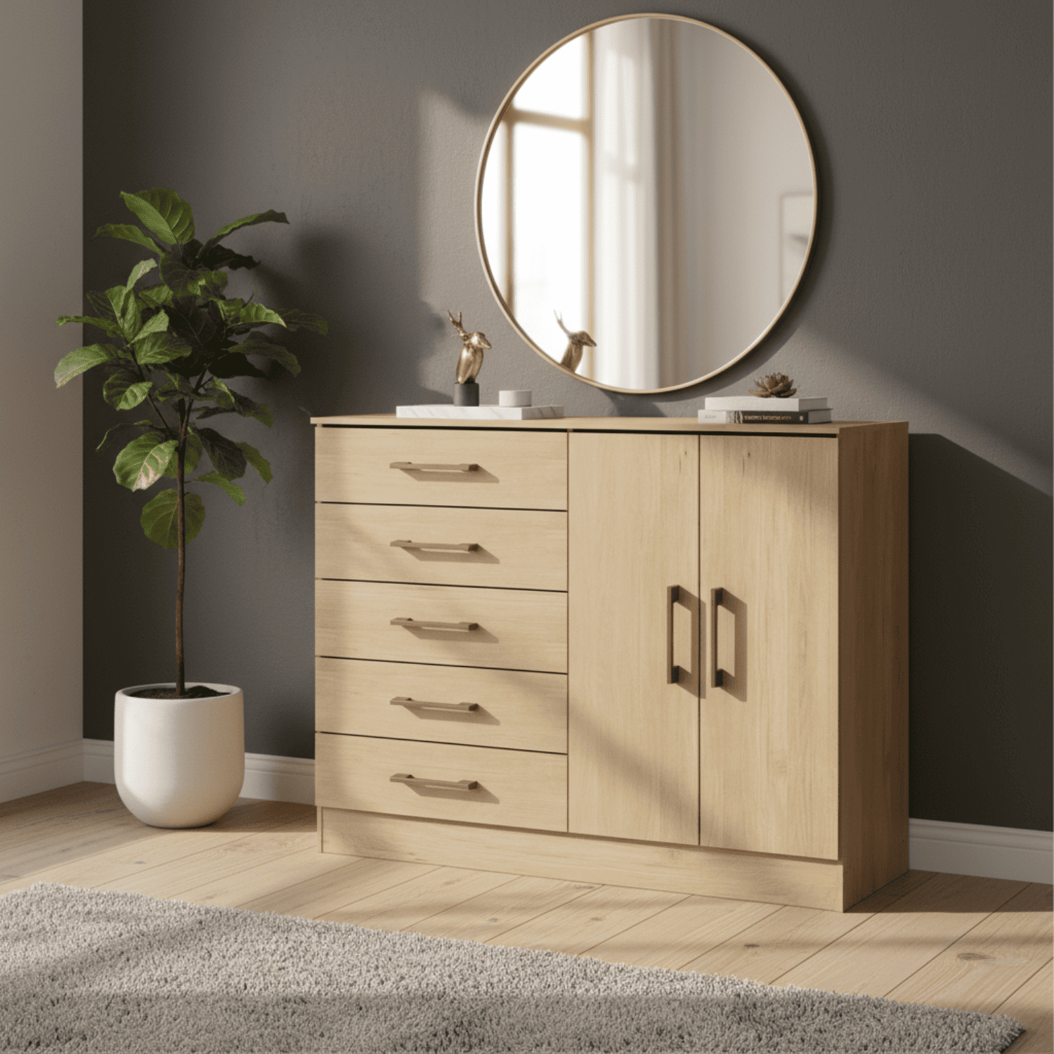 Cómoda 5 Cajones 2 Puertas 119x93x38 cm