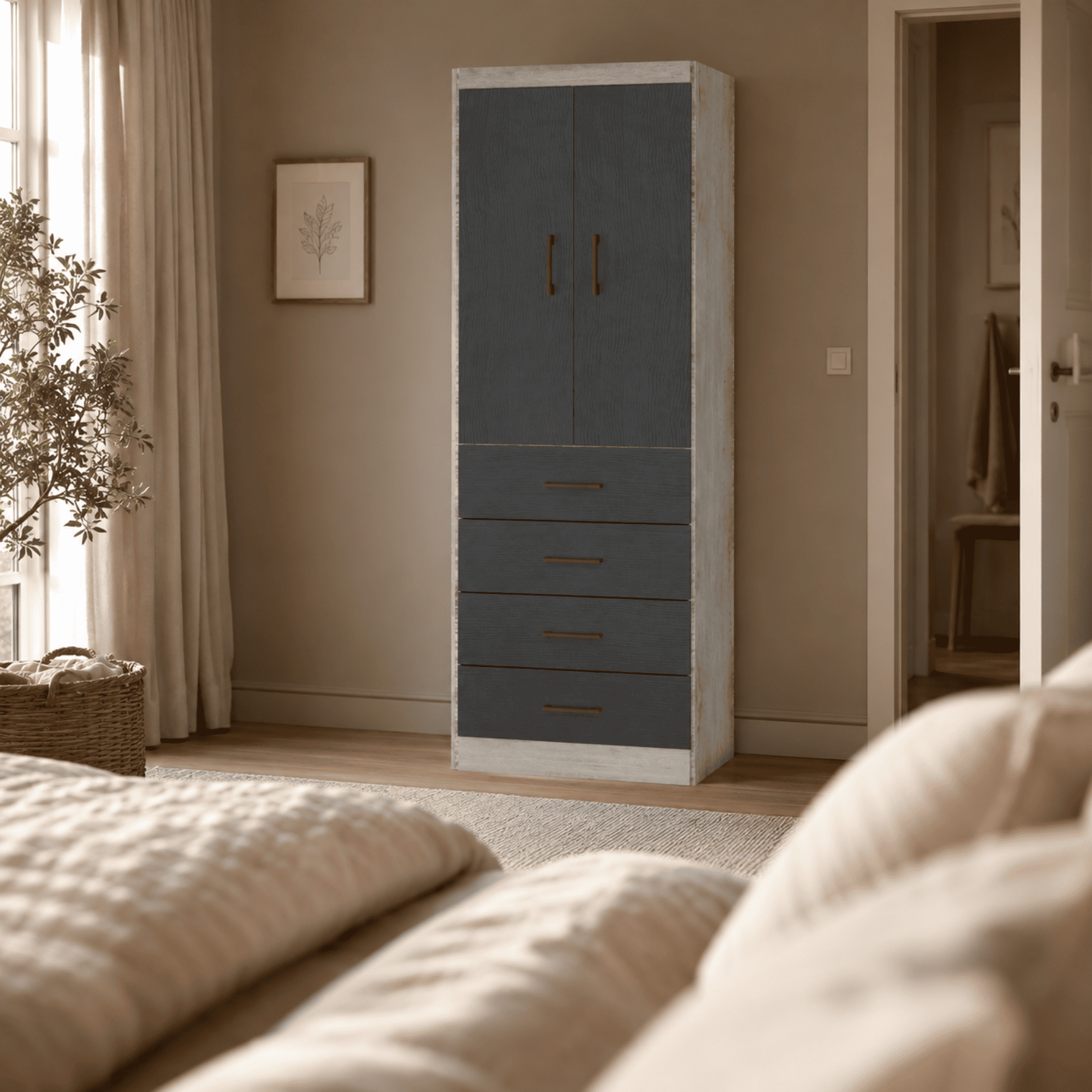 Closet 2 Puertas 4 Cajones Teka/Grafito