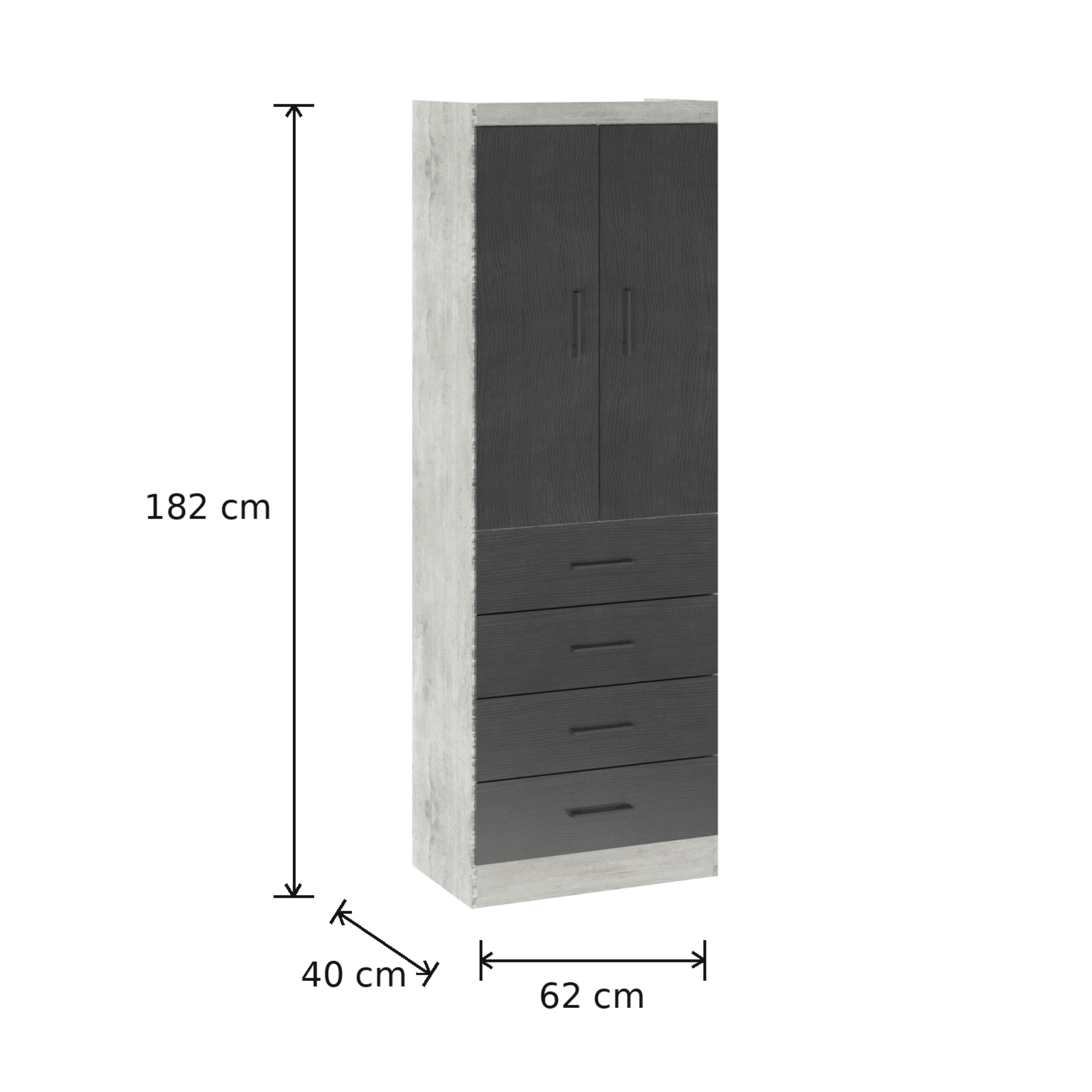Closet 2 Puertas 4 Cajones Teka/Grafito