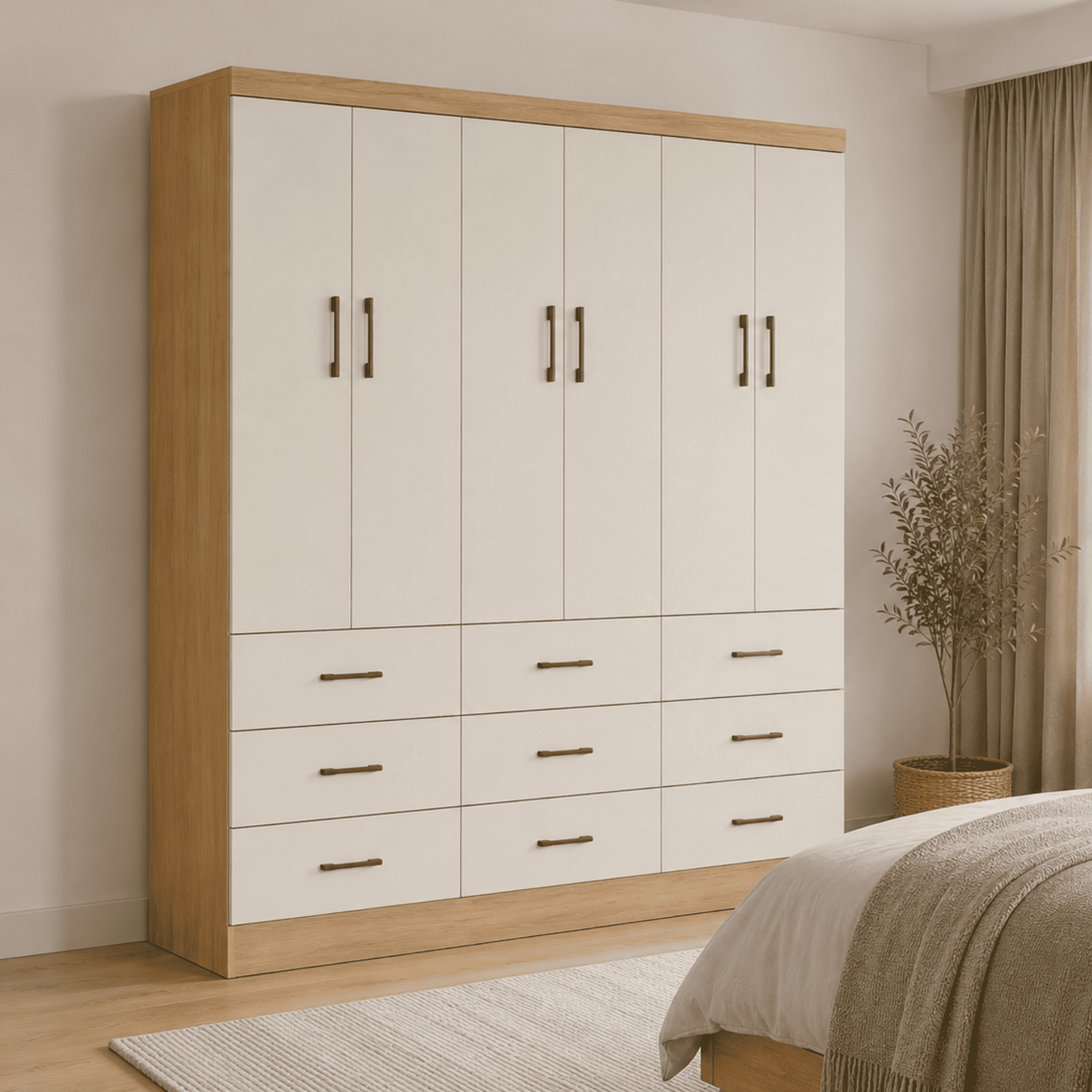 Closet 6 Puertas 9 Cajones Roble/Beige