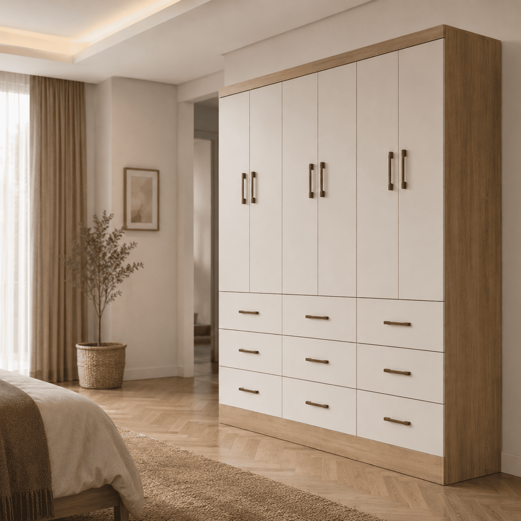 Closet 6 Puertas 9 Cajones Roble/Beige