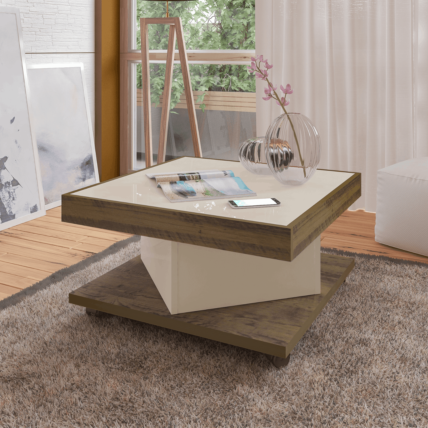 Mesa Centro 63x34x63 cm Beige Saara