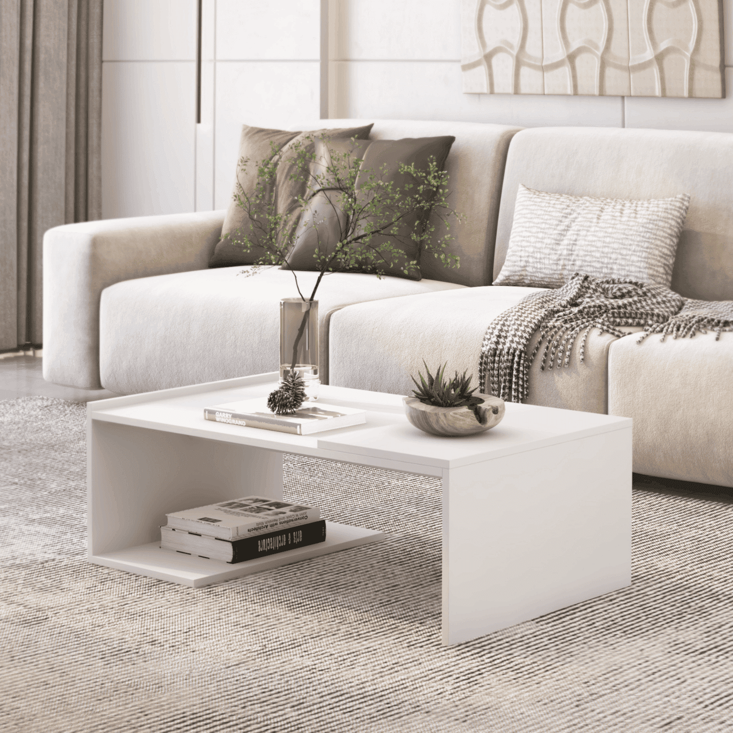 Mesa Centro 90x54x31 cm Blanco Torino
