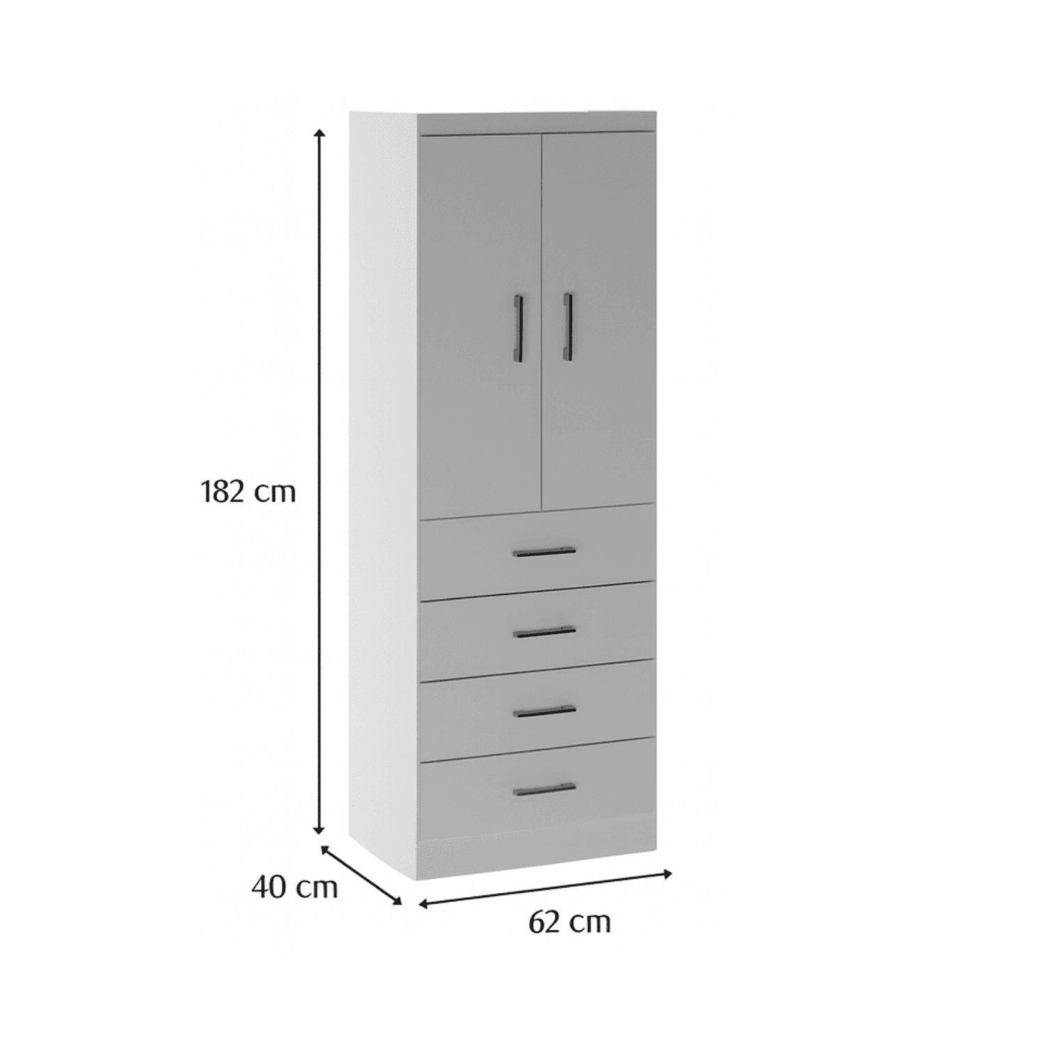Clóset 2 Puertas · 4 Cajones 62x182x40 cm Blanco