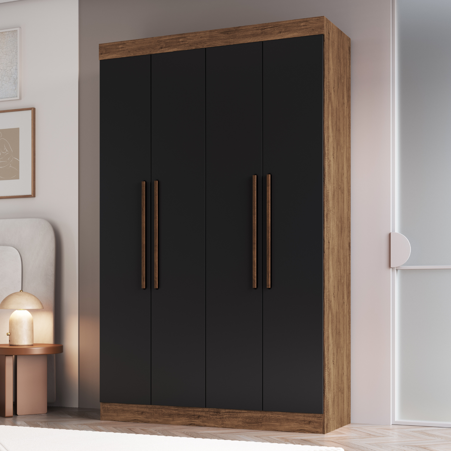 Clóset 4 Puertas · 2 Cajones 136x217x47 cm Negro Orlando
