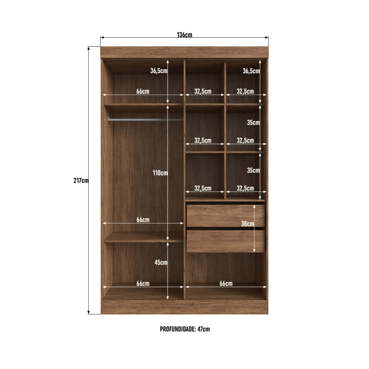Clóset 4 Puertas · 2 Cajones 136x217x47 cm Beige Orlando
