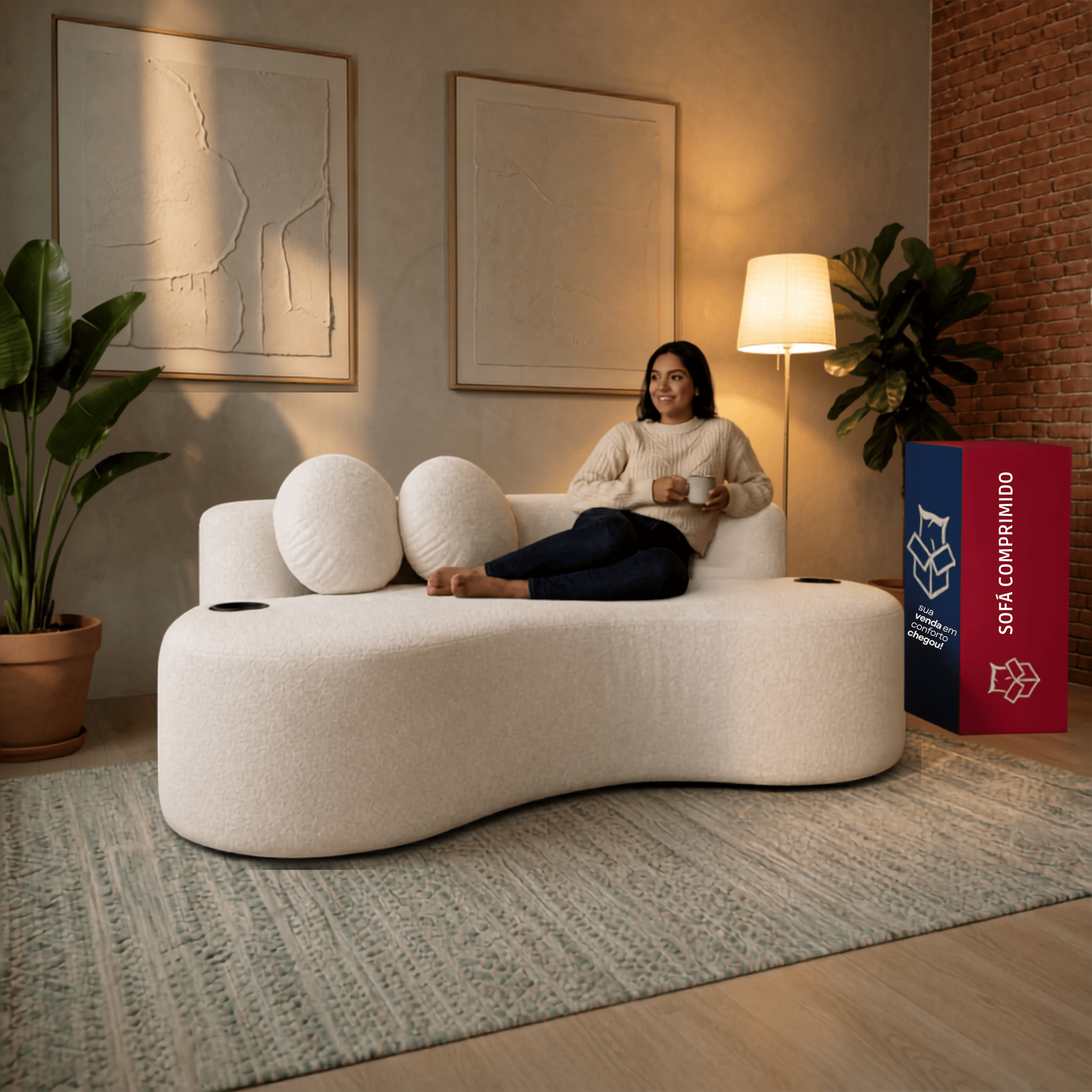 Sofá en Caja Veda 3 Cuerpos Bouclé Beige 188 cm